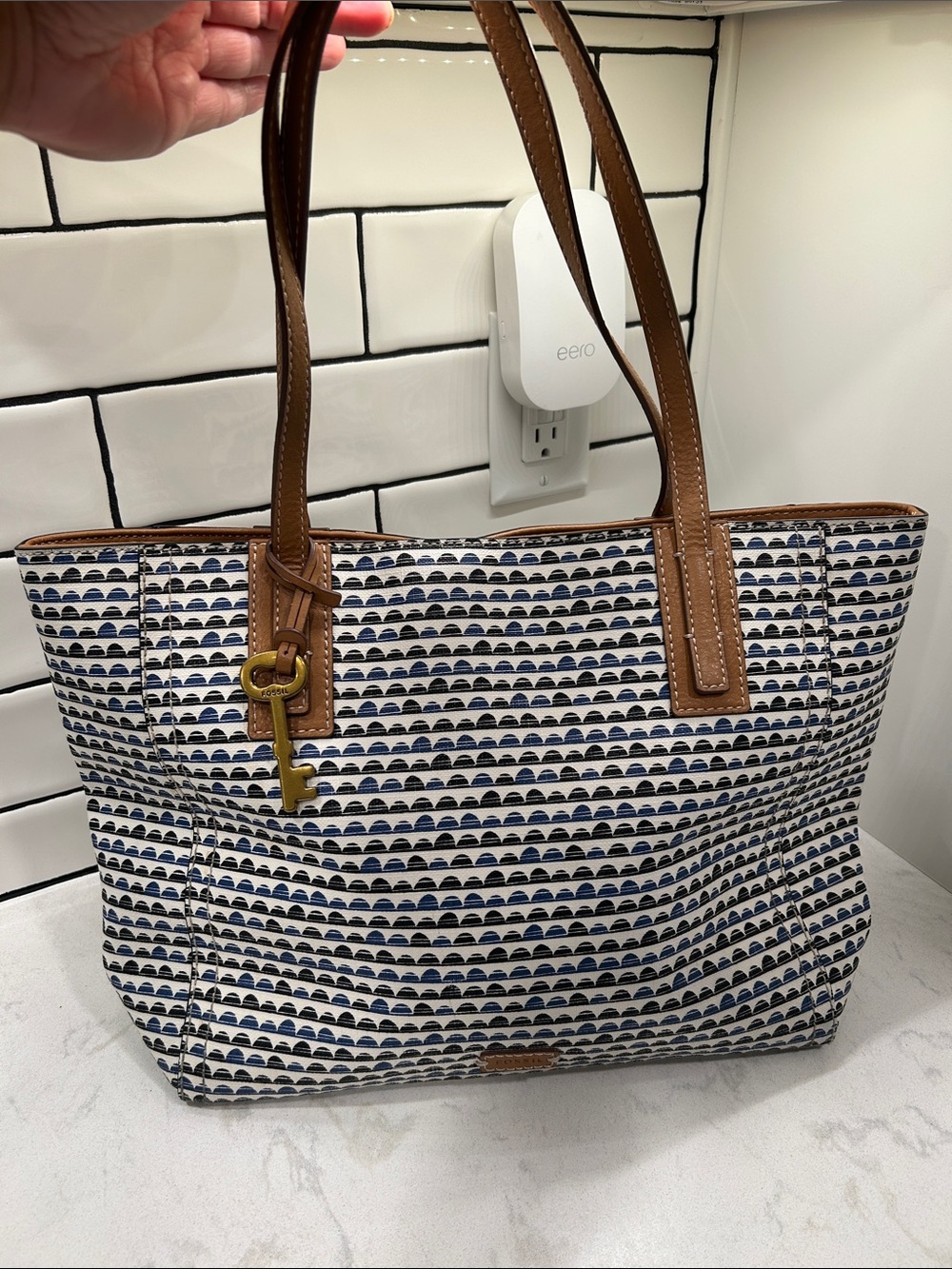 Fossil Emma Blue Tote Bag Shoulder Purse